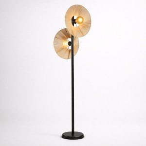 Επιδαπέδιο Φωτιστικό Διπλό Μαύρο Μεταλλικό με Φυσικά Σκιάδια Σχοινιού