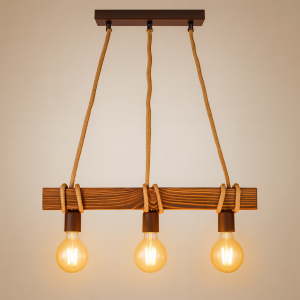 Rafter Wood Κρεμαστό Vintage Φωτιστικό από Ξύλο & Σχοινί 3 x E27