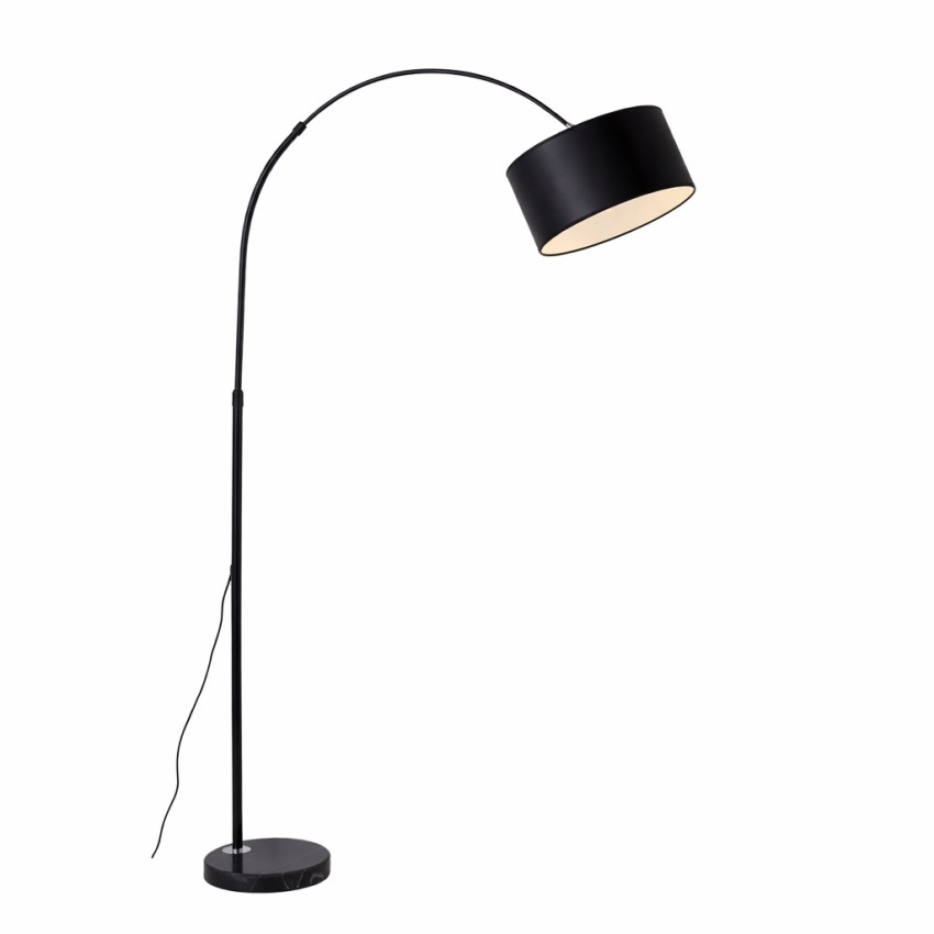 Επιδαπέδιο Φωτιστικό Μαύρο με Καμπύλη Κορμό & Αμπαζούρ E27