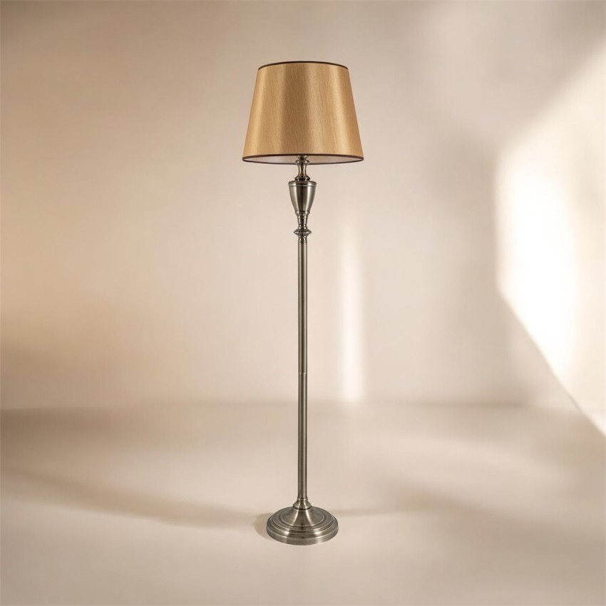 Κλασικό Επιδαπέδιο Φωτιστικό με Μεταλλική Βάση και Μπεζ Χρυσό Καπέλο