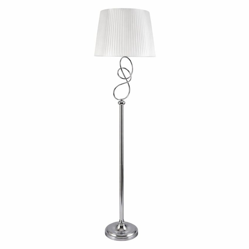 φωτιστικό δαπέδου νίκελ με πλισέ αμπαζούρ και καμπύλο μεταλλικό σχεδιασμό