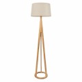 Ξύλινο φωτιστικό δαπέδου με στρογγυλό υφασμάτινο αμπαζούρ E27