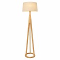 Ξύλινο φωτιστικό δαπέδου με στρογγυλό υφασμάτινο αμπαζούρ E27