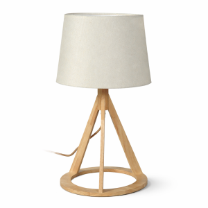 Επιτραπέζιο Φωτιστικό Ξύλινη Βάση με Λευκό Καπέλο E27