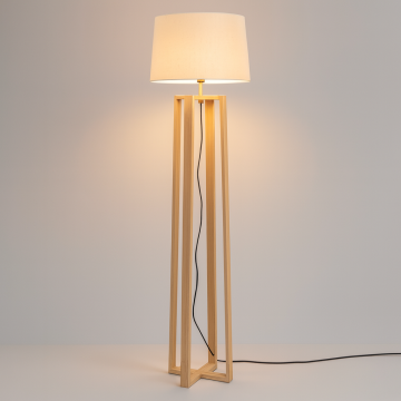 Φωτιστικό Δαπέδου Ξύλινο με Σταυρωτή Βάση & Υφασμάτινο Καπέλο (E27, 150cm)