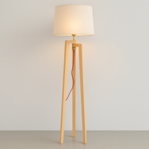  Woodline Loft – Ξύλινο Επιδαπέδιο Φωτιστικό με Εκρού Καπέλο (150cm)