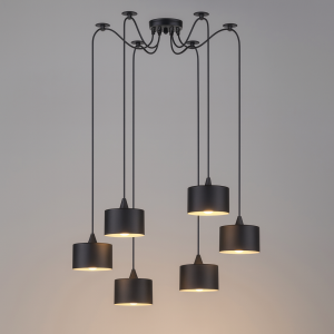 Adept – Κρεμαστό Πολύφωτο Φωτιστικό με 6 Μαύρα Μεταλλικά Καπέλα