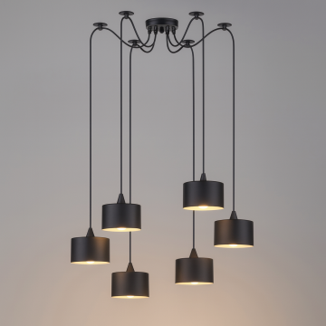 Adept – Κρεμαστό Πολύφωτο Φωτιστικό με 6 Μαύρα Μεταλλικά Καπέλα