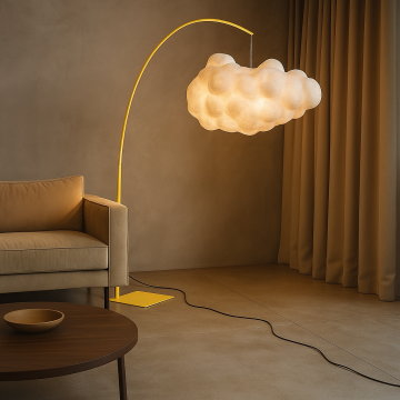 Cloud Φωτιστικό Δαπέδου με Σκελετό από Μέταλλο και Μεταξωτό Καπέλο Σύννεφο