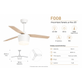 Λευκός Ανεμιστήρας Οροφής με Φως LED 18W F008 132cm με Ξύλινα Φτερά