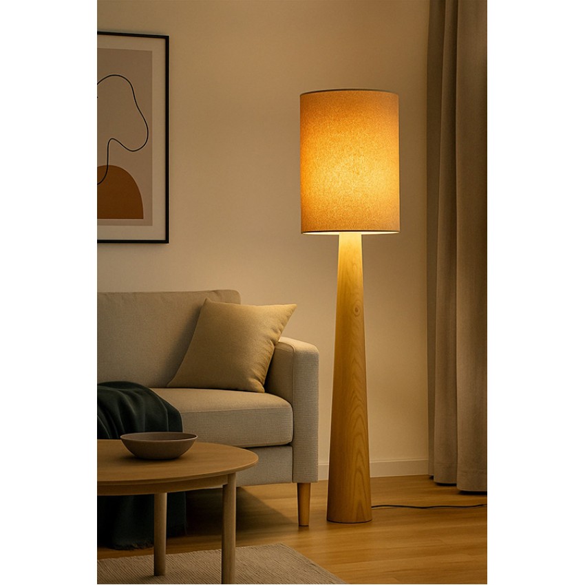 ZARI 124S Ξύλινο Φωτιστικό Δαπέδου με Υφασμάτινο Αμπαζούρ