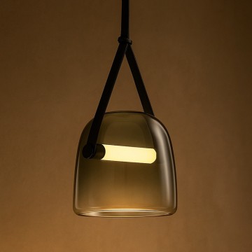 LERKI 907 | Κρεμαστό Μονόφωτο LED με Δερμάτινο Λουρί & Φιμέ Γυαλί