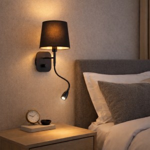 Απλίκα Τοίχου Μαύρη με Αμπαζούρ & LED Φως Ανάγνωσης