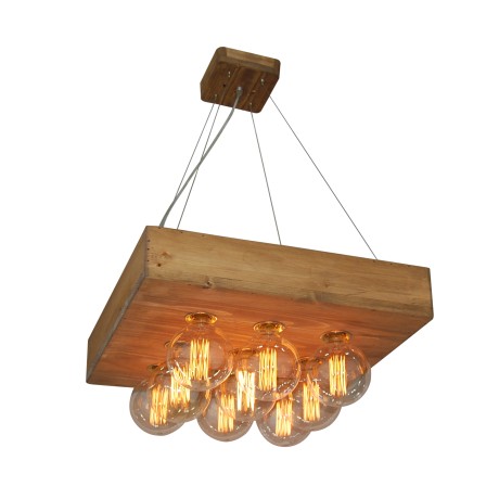 Benzai Wooden Βιομηχανικό Ξύλινο Κρεμαστό Φωτιστικό με Συρματόσχοινο - Πολύφωτο, 9 Λαμπτήρες”