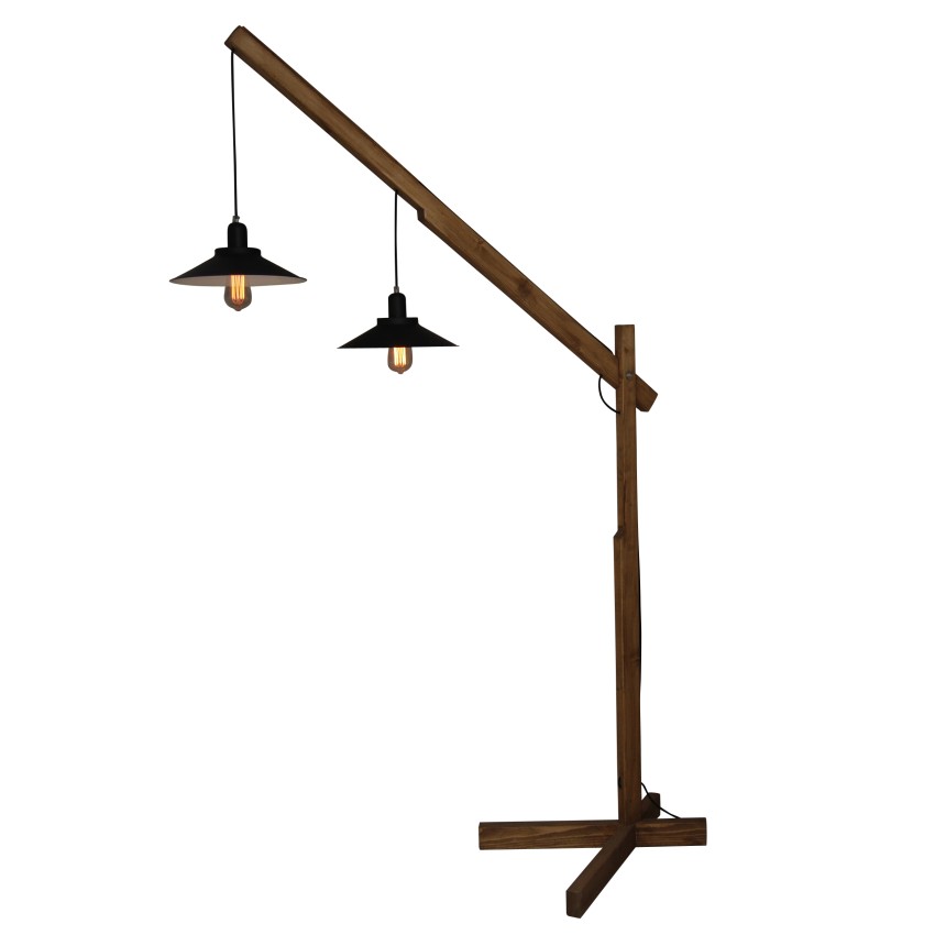 Michio Επιδαπέδιο Φωτιστικό με Ξύλινη Βάση και Μαύρα Μεταλλικά Καπέλα