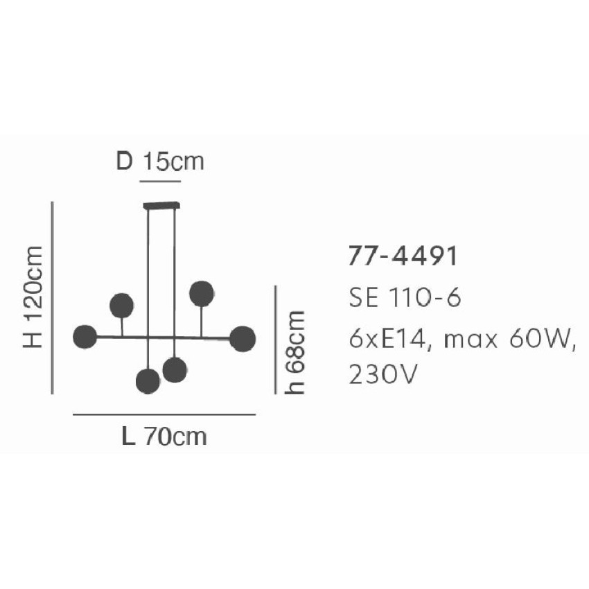 Se 110-6 Prato Κρεμαστό Φωτιστικό Brass Gold With 6 Opal Glasses Φ15