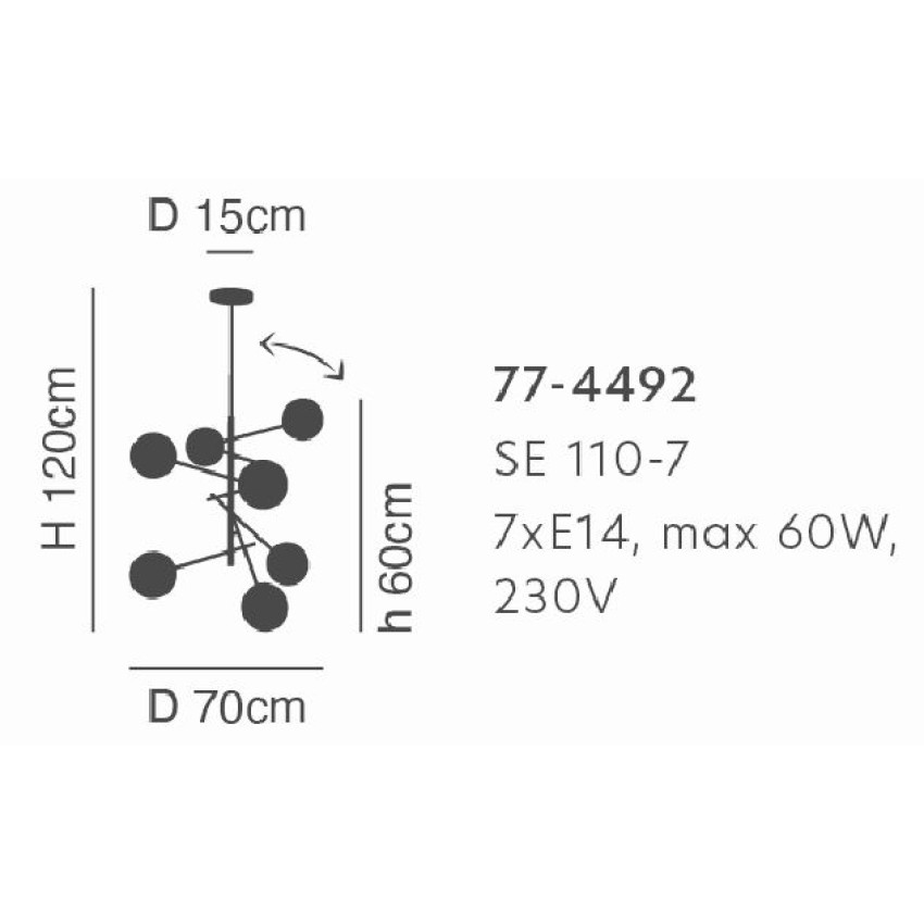 Se 110-7 Prato Κρεμαστό Φωτιστικό Brass Gold With 7 Opal Glasses Φ15