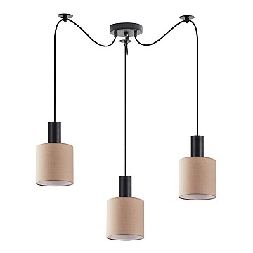 Se21-Bl-4-Bl3-Sh3 Adept Tube Black Κρεμαστό Φωτιστικό Brown Fabric Shade