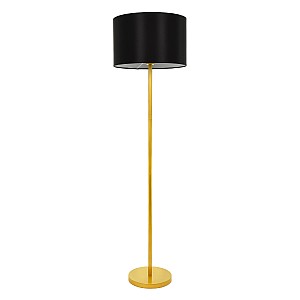 Aura Glint® Φωτιστικό Δαπέδου Μονόφωτο 1 X E27 Χρυσό Μεταλλικό με Μαύρο Ύφασμα & Χρυσή Βάση D40 X H148Cm