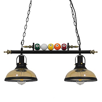 Billiard Glint® Vintage Industrial Κρεμαστό Φωτιστικό Οροφής Δίφωτο 2 X E27 Mαύρο Μεταλλικό Μ71 X Π25 X Υ30Cm