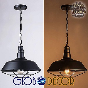 Barn Glint® Vintage Industrial Κρεμαστό Φωτιστικό Οροφής Μονόφωτο 1 X E27 Μαύρο Μεταλλικό  Φ46 X Y25Cm