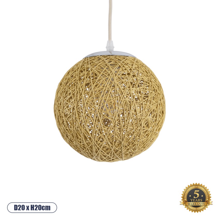GLOBOSTAR® OCEANA  Boho Κρεμαστό Φωτιστικό Οροφής με Ντουί 1 x E27 AC 220-240V IP20 - Μπεζ - Μ20 x Π20 x Υ20cm