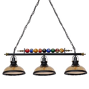 Billiard Series Glint® Vintage Industrial Κρεμαστό Φωτιστικό Οροφής Τρίφωτο 3 X E27 Mαύρο Μεταλλικό Μ96 X Π25 X Υ30Cm