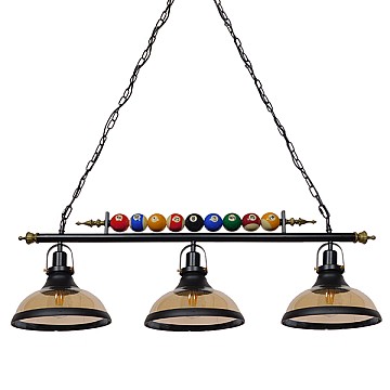 Billiard Series Glint® Vintage Industrial Κρεμαστό Φωτιστικό Οροφής Τρίφωτο 3 X E27 Mαύρο Μεταλλικό Μ96 X Π25 X Υ30Cm