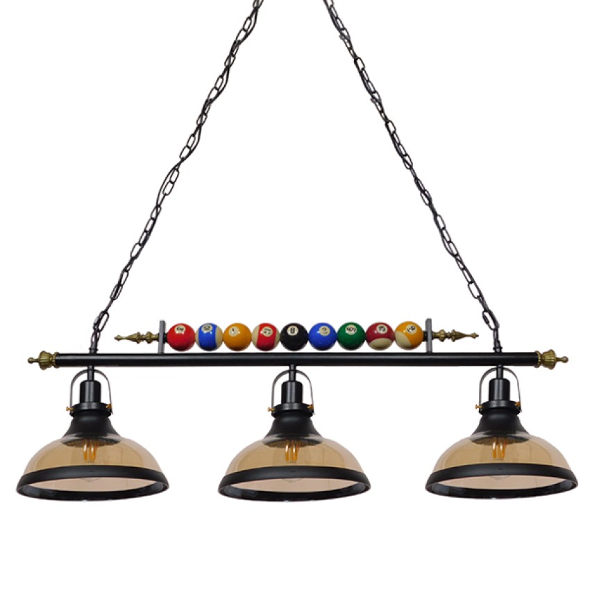 GLOBOSTAR® BILLIARD SERIES  Vintage Κρεμαστό Φωτιστικό Οροφής με Ντουί 3 x E27 AC 220-240V IP20 - Μαύρο & Μελί - Μ96 x Π25 x Υ30cm