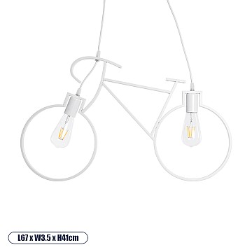 Bike White Glint® Vintage Κρεμαστό Φωτιστικό Οροφής Δίφωτο 2 X E27 Λευκό Μεταλλικό Μ67 X Π1.5 X Υ41Cm