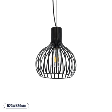 GLOBOSTAR® SCANDI  Vintage Κρεμαστό Φωτιστικό Οροφής με Ντουί 1 x E27 AC 220-240V IP20 - Μαύρο - Μ23 x Π23 x Υ30cm