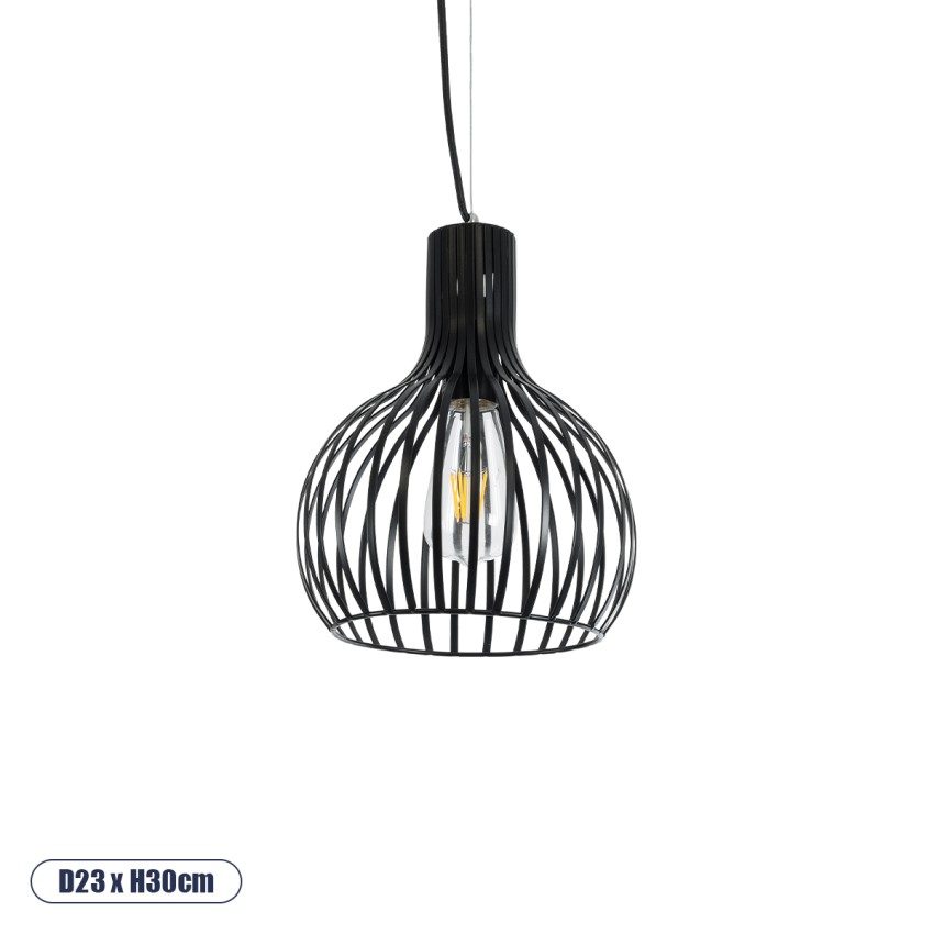GLOBOSTAR® SCANDI  Vintage Κρεμαστό Φωτιστικό Οροφής με Ντουί 1 x E27 AC 220-240V IP20 - Μαύρο - Μ23 x Π23 x Υ30cm