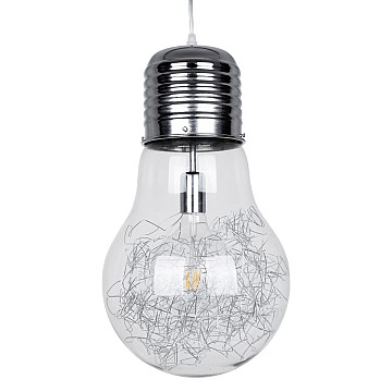 Lamp Glint®  Κρεμαστό Φωτιστικό Οροφής Μονόφωτο 1 X E27 Ασημί Νίκελ Μεταλλικό Διάφανο Γυαλί Φ30 X Υ52Cm