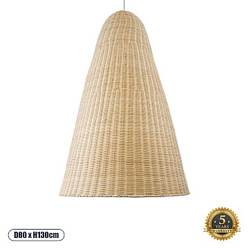 Mahana Glint® Boho Κρεμαστό Φωτιστικό Οροφής Μονόφωτο 1 X E27 Ac220-240V Ip20 - Φ80 X Υ130Cm - Μπεζ Ξύλινο Ρατάν Πλέγμα