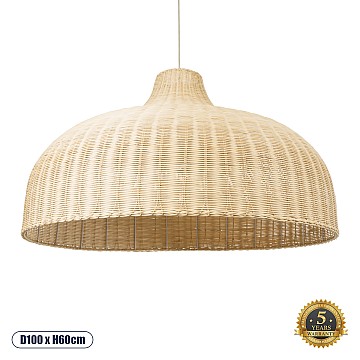 Afuru Glint® Boho Κρεμαστό Φωτιστικό Οροφής Μονόφωτο 1 X E27 Ac220-240V Ip20 - Φ100 X Υ60Cm - Μπεζ Ξύλινο Μπαμπού Πλέγμα