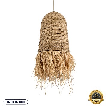 Portoferraio Glint® Boho Κρεμαστό Φωτιστικό Οροφής Μονόφωτο 1 X E27 Ac220-240V Ip20 - Φ30 X Υ70Cm - Μπεζ Ξύλινο Μπαμπού Πλέγμα