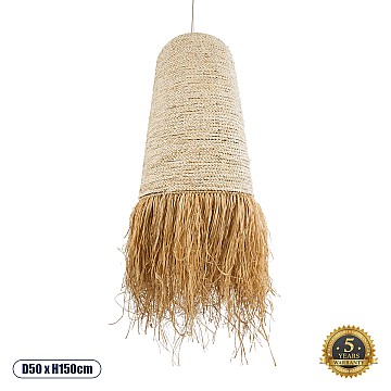 Arembepe Glint® Boho Κρεμαστό Φωτιστικό Οροφής Μονόφωτο 1 X E27 Ac220-240V Ip20 - Φ50 X Υ150Cm - Μπεζ Φυσική Ράφια Νήμα Πλέγμα