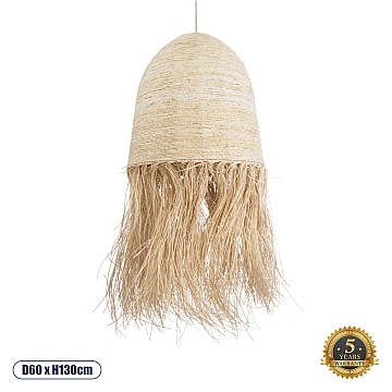 Arembepe Glint® Boho Κρεμαστό Φωτιστικό Οροφής Μονόφωτο 1 X E27 Ac220-240V Ip20 - Φ60 X Υ130Cm - Μπεζ Φυσική Ράφια Νήμα Πλέγμα