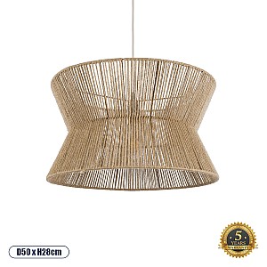 Bisbee Glint® Boho Κρεμαστό Φωτιστικό Οροφής Μονόφωτο 1 X E27 Ac220-240V Ip20 - Φ50 X Υ28Cm - Μπεζ Λεπτό Σχοινί Τριχιά Πλέγμα