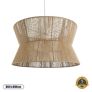 Bisbee Glint® Boho Κρεμαστό Φωτιστικό Οροφής Μονόφωτο 1 X E27 Ac220-240V Ip20 - Φ80 X Υ48Cm - Μπεζ Λεπτό Σχοινί Τριχιά Πλέγμα