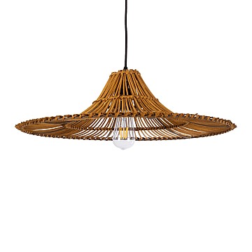 Palermo Glint® Boho Κρεμαστό Φωτιστικό Οροφής Μονόφωτο 1 X E27 Ac220-240V Ip20 - Φ60 X Υ18Cm - Μπεζ Καφέ Ξύλινο Μπαμπού Πλέγμα