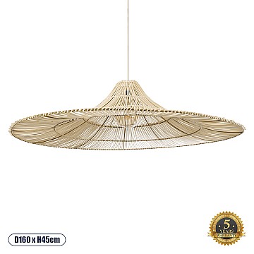 Palermo Glint® Boho Κρεμαστό Φωτιστικό Οροφής Μονόφωτο 1 X E27 Ac220-240V Ip20 - Φ160 X Υ45Cm - Μπεζ Ξύλινο Μπαμπού Πλέγμα