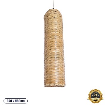 Waikiki Glint® Boho Κρεμαστό Φωτιστικό Οροφής Μονόφωτο 1 X E27 Ac220-240V Ip20 - Φ20 X Υ80Cm - Μπεζ Ξύλινο Μπαμπού