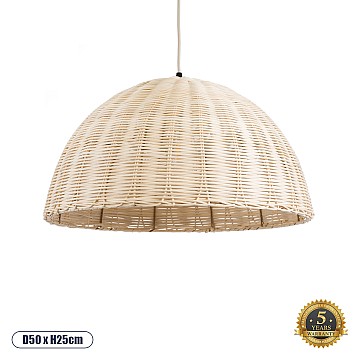 Montana Glint® Boho Κρεμαστό Φωτιστικό Οροφής Μονόφωτο 1 X E27 Ac220-240V Ip20 - Φ50 X Υ25Cm - Μπεζ Μπαμπού Πλέγμα