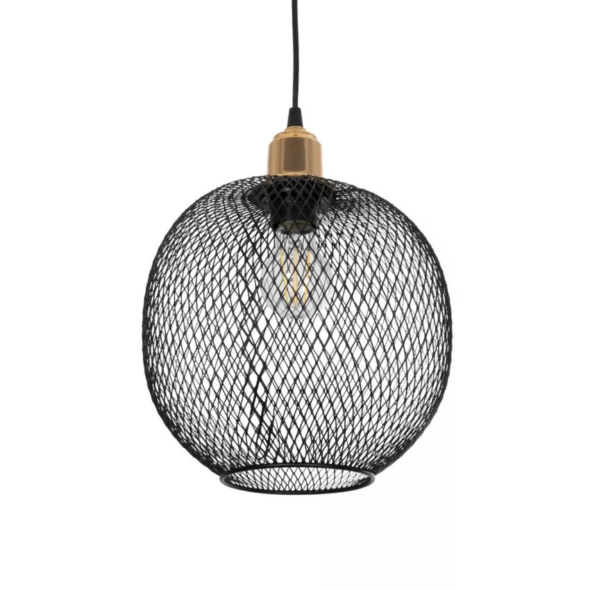 GLOBOSTAR® WIRE  Μοντέρνο Κρεμαστό Φωτιστικό Οροφής με Ντουί 1 x E27 AC 220-240V IP20 - Μαύρο & Χρυσό - Μ25 x Π25 x Υ32cm