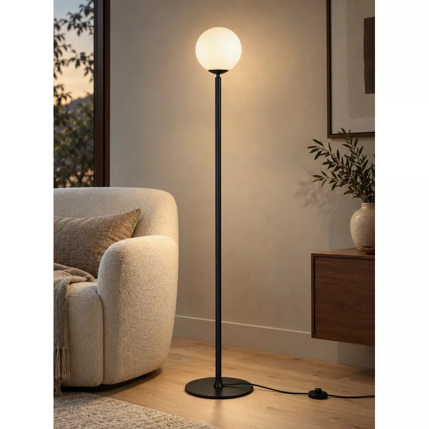 GLOBOSTAR® GLOBART  Μοντέρνο Επιδαπέδιο Φωτιστικό με Ντουί 1 x E27 AC 220-240V IP20 -Μαύρο & Λευκό - Μ25 x Π25 x Υ135cm