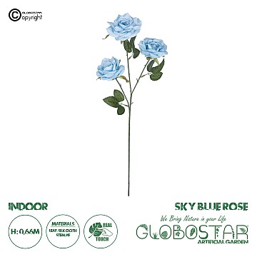 Τεχνητός Κήπος Sky Blue Climbing Rose Branch Glint® Τεχνητό Διακοσμητικό Κλαδί Τριαντάφυλλο Ξεθωριασμένο Γαλάζιο Y66Cm