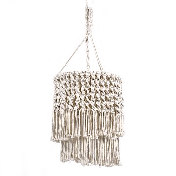 Algeria Glint® Boho - Μακραμέ - Macrame Κρεμαστό Φωτιστικό Οροφής Μονόφωτο 1 X E27 Πλεκτό Χειροποίητο Μπεζ Υφασμάτινο Με Σχοινί Φ30 X Υ40Cm