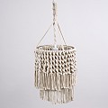 Algeria Glint® Boho - Μακραμέ - Macrame Κρεμαστό Φωτιστικό Οροφής Μονόφωτο 1 X E27 Πλεκτό Χειροποίητο Μπεζ Υφασμάτινο Με Σχοινί Φ30 X Υ40Cm