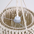 Algeria Glint® Boho - Μακραμέ - Macrame Κρεμαστό Φωτιστικό Οροφής Μονόφωτο 1 X E27 Πλεκτό Χειροποίητο Μπεζ Υφασμάτινο Με Σχοινί Φ30 X Υ40Cm